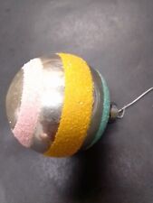 Vintage Shiny Brite Mica WWII Christmas Bulb Ornament Yellow Blue picture
