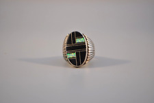 Vintage Navajo Sterling Silver Ring Onyx Stone Size 9 1/2 picture