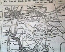 SEVEN DAYS BATTLES MAP Richmond VA Gen. Robert E. Lee 1862 Civil War Newspaper picture