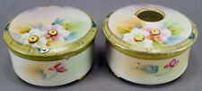 Nippon Hand Painted Wild Roses & Beaded Hair Receiver & Trinket Box 1891 - 1921 picture