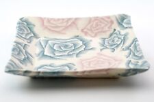 Japanese Handmade Square Plate Nerikomi Pink & Blue Rose Pottery Seto ware Japan picture