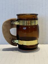 Rare Vintage 1960s Siestaware Shot Glass With Wooden Handle - Brown Glass/Gold picture