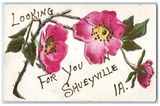 c1910 Looking For You Shueyville Iowa Embossed Glitter Flowers Vintage Postcard picture