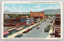 Grand Junction Colorado Great Mesa & Bookcliff Mountains Street Linen Postcard picture