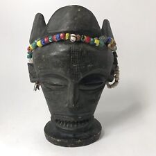 Vintage Authentic African Tribal Mask From Angola 1970 Glass Beads Heishi 9 1/2” picture