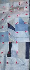Vintage Denim Blue Jean Patchwork Handmade Quilt Flannel 57” X 45” picture