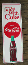 Coca-Cola Tall 53 Inch Embossed Steel Sign Disc Contour Bottle Things Go Better picture