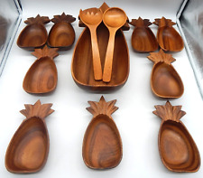 VTG 12 Piece Carabao Monkeypod Pineapple Carved Wood Salad With 2 Serving Tools picture