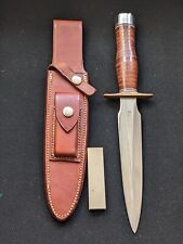OLDER RANDALL MADE KNIVES 2-7 FIGHTING KNIFE STACKED LEATHER HANDLE W/ORG SHEATH picture