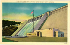 Hiwassee Dam and Power House Western NC Linen Unposted Postcard 1930s picture