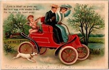 Cupid's Bow, Man & Women in Automobile Love Is Blind c1908 Embossed Postcard D45 picture