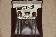 New Vintage Travel Bar Alcohol Mixer Set 2 Glass Flasks Tools Carry Case Rare picture
