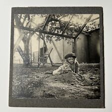 Child Playing in the DIRT by SWING 1890 antique Cabinet Card Photo TRACTOR TOY picture