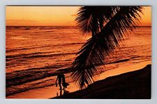 Waikiki HI-Hawaii, Sunset Walk on Waikiki Beach, Antique Vintage Postcard picture