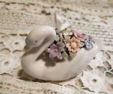 Vintage Elfinware Lefton? Swan China Ornament Covered In Flowers Pastels picture