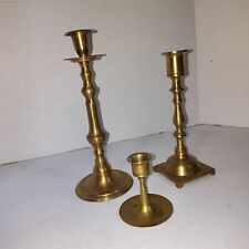Vintage Brass Candlestick Holders Set Of 3 Mixed MCM Romantic Wedding Christmas  picture