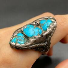 Vintage Navajo Native Turquoise Twist Silver Ring Size 9.25 picture