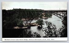 Marshall Avenue Lake Street Bridge Minneapolis & St. Paul MN Old Postcard View picture