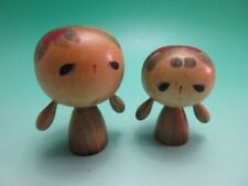 A413 Pigtails Pair Mini Kokeshi Local Toy Period Folk Craft Vintage Antique Era picture