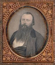 Long Thick Bearded Light Eyed Rugged Man Identified 1/6 Plate Daguerreotype T355 picture