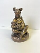 Vintage 1995 Austin Signed Sculpture By Ecila-African American Girl Puppy picture