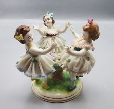 Antique Muller Volkstedt Dresden Lace 3 Girls Dancing Germany Porcelain Children picture