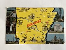Arkansas~1940s~large yellow state map~6 multi views~waterfalls~E C Kropp~linen picture