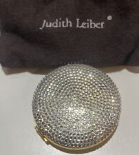 JUDITH LEIBER COMPACT MAKEUP MIRROR SWAROVSKI CRYSTAL POWDER GOLD CLASSIC SILVER picture