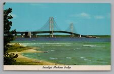 Mackinac Bridge Mackinaw City Michigan c1966 Curt Teich Unposted Postcard picture