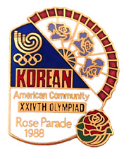 VTG 1988 KOREAN American Community XXIVTH Olympiad Rose Parade Lapel Hat Pin picture