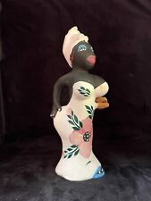 Vintage Clay Jamaican Folk Art Figurine Woman with Fruit Basket picture