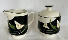 Sango Quadrille Black Lilies  Creamer & Sugar Bowl With Lid Vintage Very Nice picture