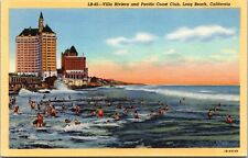 Long Beach CA Pacific Ocean Swimmers Hotels Coast Club 1941 Teich Linen Postcard picture