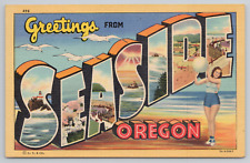 Greetings From Seaside Oregon Large Letter 1937 Vintage Postcard - Unposted picture