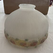 Vintage Reverse Painted Glass Puffy Lamp Shade Floral Pattern picture