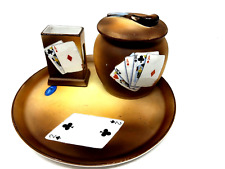RARE Nippon Gambling Poker Chips Cards Motif TOBACCO Humidor Tray 4 pc Smoke Set picture