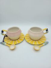 Anthropologie Ivetta Bone China BEADED TEA CUP AND SAUCERS WITH SPOONS 6PCS Mugs picture