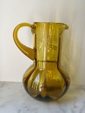 Antique Amber Hand Blown Glass Pitcher 11” picture
