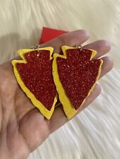 Brand New KC Football Kansas City Inspired Sparkly Red & Yellow Faux Earrings picture