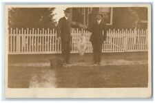 c1910's Two Men Giant Flounder Fish Terrier Dog RPPC Unposted Photo Postcard picture