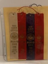 Antique State Fair Ribbons 1921 Detroit Michigan Cattle Lot Of 4 Sewn Together picture