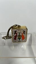 Two Ladies Music Box Keychain Goldtone Textured Metal Vtg Clover Sankyo Works picture