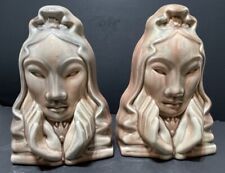 Mid-Century Modern Bookends American Art Pottery Asian Guanyin Kwanyin C1940-50s picture