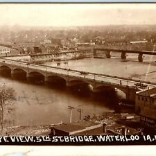 c1910s 5th St Waterloo IA RPPC Birds Eye Real Photo Downtown Horse Carriages A37 picture
