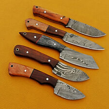 5-Pcs Custom Handmade Forged Damascus Steel Hunting Knife Leather sheath Art5H8 picture