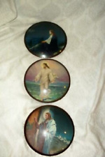 1920s ART DECO CONVEX GLASS JESUS PRINTS SET OF 3 ROUND CARBOARD BACK ANTIQUE picture