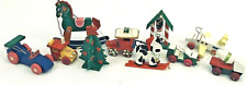 Vintage Wooden Christmas Ornament Lot Car Train Plane Tree Horse Taiwan  picture
