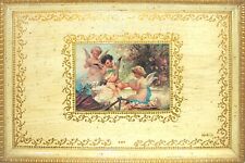 Victorian Wall Art/Vanity Tray Cherub Musicians, Artist Signed Decorated Frame picture