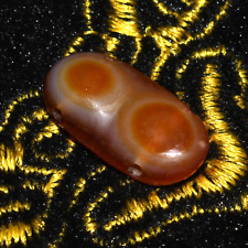 Genuine Ancient Carnelian Stone Luk Mik dZi Double Eye Bead Over 2000 Years Old picture