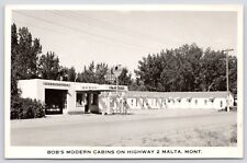 Postcard RPPC Bob's Modern Cabins Shell Gas Pumps Hwy 2 Malta Montana circa 1950 picture